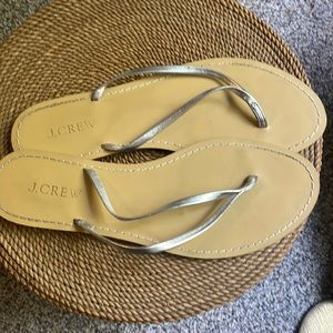J Crew Silver Flip Flops Size 9